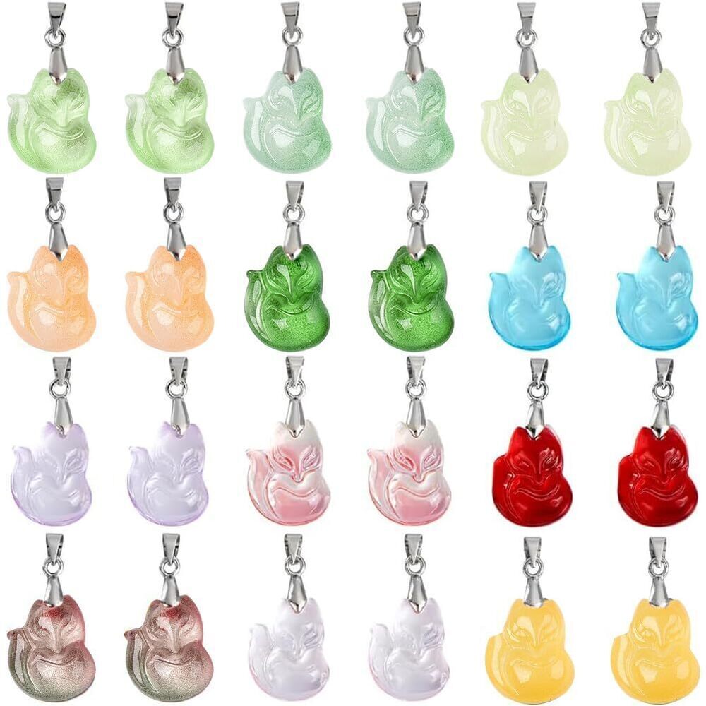 9718 50Pcs Transparent Glass Pendants, Fox Spacer Charms Colorful Animal